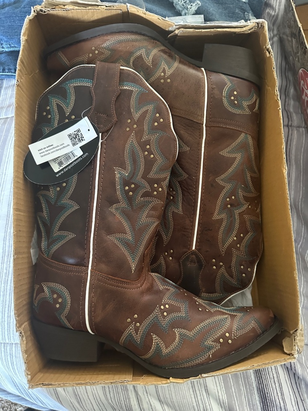 Laredo Brown Western Cowboy Boots with Teal Stitching